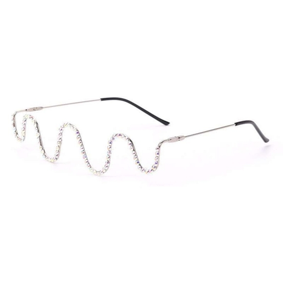 Accessories | Silver Wave Shape Design Rhinestone Dcor Glasses Frame ...